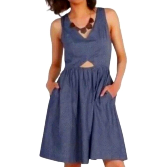 Modcloth Blue Dot Dress with cut out - Picture 1 of 7